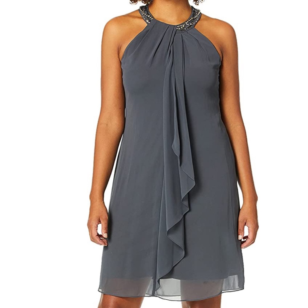 BRAND NEW WOMENS STLISH JEWEL NECK PETITE SHEAR DRESS NWT - Picture 1 of 2